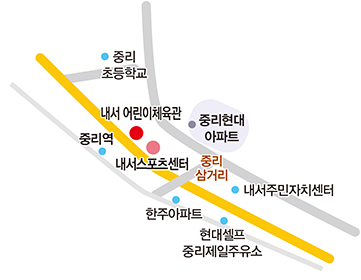 중리현대 아파트 맞은편, 내서스포츠 근처에 위치하고 있습니다.